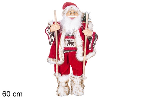 [117490] Red Santa Claus with bag and ski 60 cm