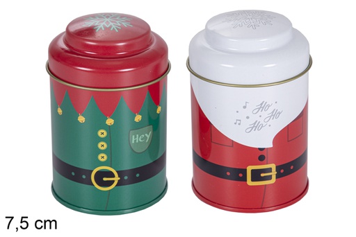 [117507] Assorted Christmas decorated round metal box 7,5 cm