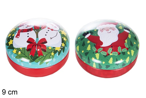 [117513] DOMED METAL BOX DECORATED ASSORTED CHRISTMAS 9 CM