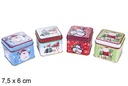 Cajita metal cuadrada decorada Navidad surtida caja expositora 7,5x6 cm 