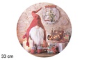 Plato redondo rojo decorado gnomo Navidad 33 cm