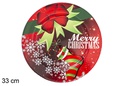 Plato redondo rojo decorado lazo Navidad 33 cm