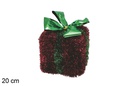 Paquete regalo poliestireno decorado espumillón rojo con lazo verde 20 cm