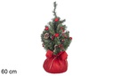 Árbol verde PVC decorado con bayas y piñas rojas 60 cm