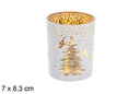 Portavela cristal blanco/oro rosa decorado ángeles 7x8,3 cm