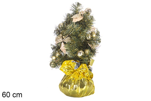 [117700] Green PVC tree decorated with stars, balls and golden bows 60 cm