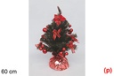 Árbol verde PVC decorado con estrellas, bolas y lazos rojos 60 cm