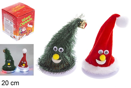 [117717] Gorro/árbol surtido con movimiento, música y LED 20 cm