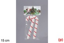 Pack 2 white/red Christmas canes in blister 15 cm