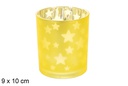 Portavela cristal mate oro/plata decorado estrellas 9x10 cm