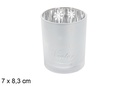 Portavela cristal mate plata/plata decorado copo de nieve 7x8,3 cm