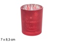 Portavela cristal mate roja/plata decorado copo de nieve 7x8,3 cm