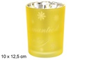 Portavela cristal mate oro/plata decorado copo de nieve 10x12,5 cm
