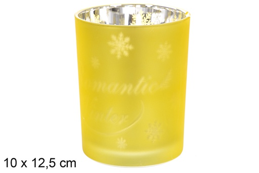 [117874] Bougeoir en verre mat or/argent décoré flocon de neige 10x12,5 cm