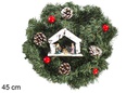 Corona PVC con Nacimiento, vallas rojas y piñas 45 cm 