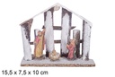 Nacimiento 3 piezas en cabaña madera nevada 15,5x7,5 cm 