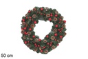 Grinalda em PVC com frutos vermelhos e pinhas nevadas 50 cm