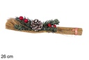 Escoba decorada con bayas y piñas nevadas 26 cm  
