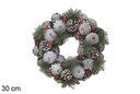 Grinalda de madeira decorada com pinhas nevadas 30 cm