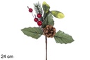 Rama PVC bayas rojas y piñas y hojas de plástico 24 cm