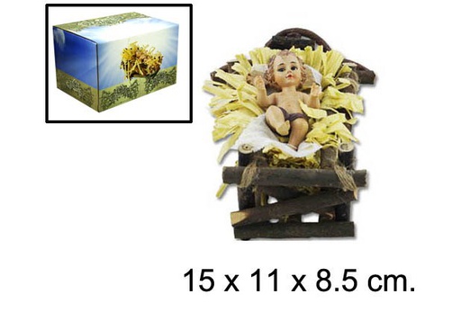 [048921] Enfant Jésus dans un berceau en bois 15 cm
