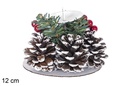 Portavela metálico plato blanco con frutas y piñas 12 cm  