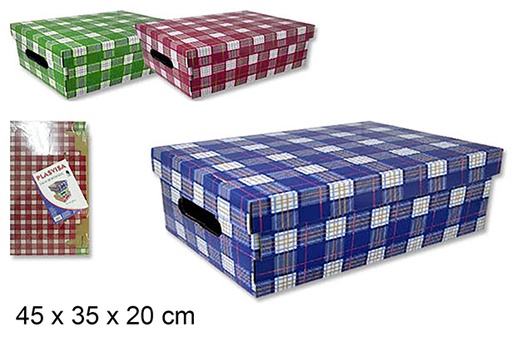 [079014] Boîte cartonnée à carreaux 3 couleurs assorties 45x35 cm