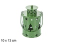 Portavelas metal Navidad verde con vela LED 10x13 cm