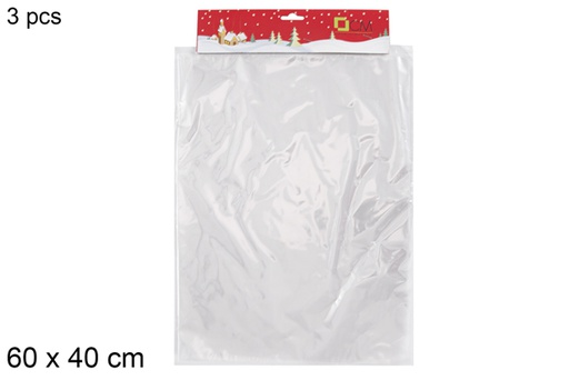 [118063] Pack 3 sachets cadeaux en PVC transparent 60x40 cm