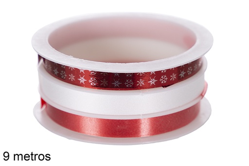 [118070] Red/glitter Christmas ribbon decorated assorted 9 m.