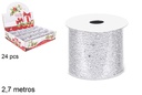 Rollo de cinta Navidad malla plateada con purpurina 2,7 m.  