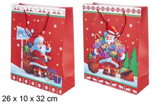 [118114] Decorated Christmas gift bag white/red 26x10 cm