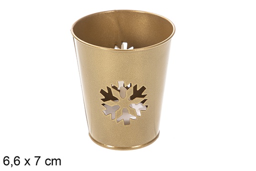 [118201] Bougeoir de Noël en métal doré avec bougie LED 6,6x7 cm