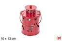 Portavelas metal Navidad rojo con vela LED 10x13 cm