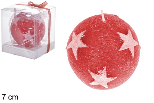 [118289] Bougie boule rouge décorée d'étoiles 7 cm