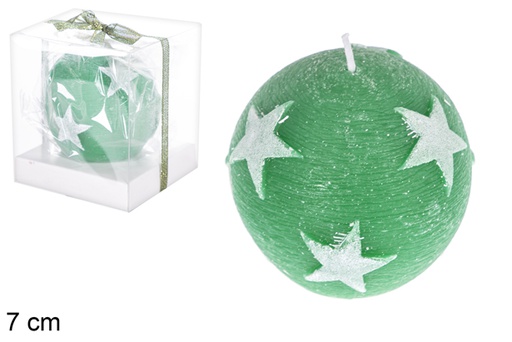 [118291] Bougie boule verte décorée d'étoiles 7 cm
