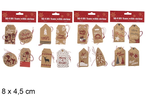 [118300] Pack 16 etichette regalo assortite decorazioni natalizie 8x4,5 cm