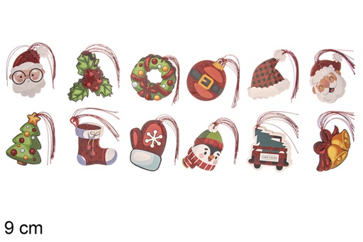 [118301] Pack 12 tags de presente de Natal sortidas 9 cm