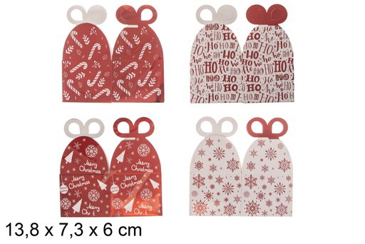 [118306] Pack 2 caixas de presente vermelhas decoradas para Natal 13,8x7,3 cm