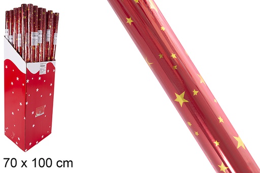 [118378] Papel cielo laminado navidad dorado con estrellas rojas 70x100cm (copia)