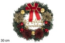 Corona Navidad decorada lazo rojo 30 cm