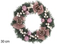 Corona Navidad decorada bolas violeta 30 cm
