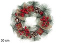 Corona Navidad decorada bayas roja 30 cm