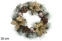 Couronne de Noël boules or rose 30 cm