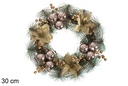 Corona Navidad flor/bolas oro rosa 30 cm