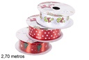 Red satin ribbon with white trim 2,7 m.