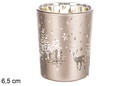 Vaso cristal Navidad satinado dorado decorado renos 6,5 cm