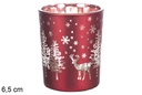 Vaso vidrio satinado rojo decorado reno 6,5 cm  