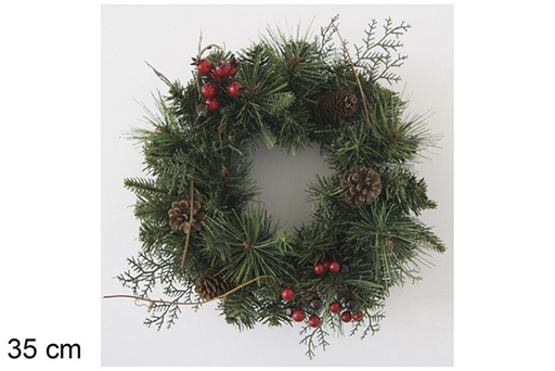 [118550] Christmas wreath with red berries and pine cones 35 cm