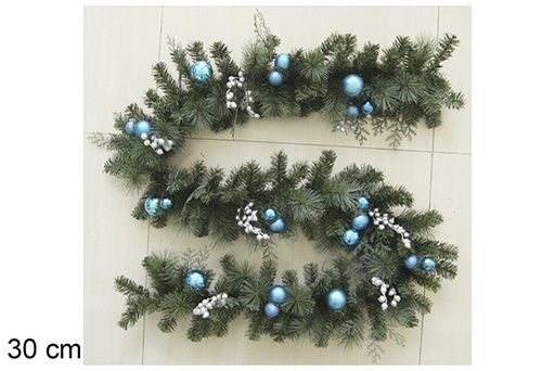 [118558] Guirnalda Navidad con bolas azules y piñas 30 cm